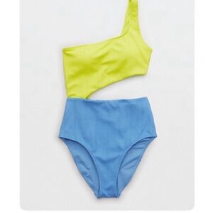 Aerie crinkle asymmetrical cutout swimsuit